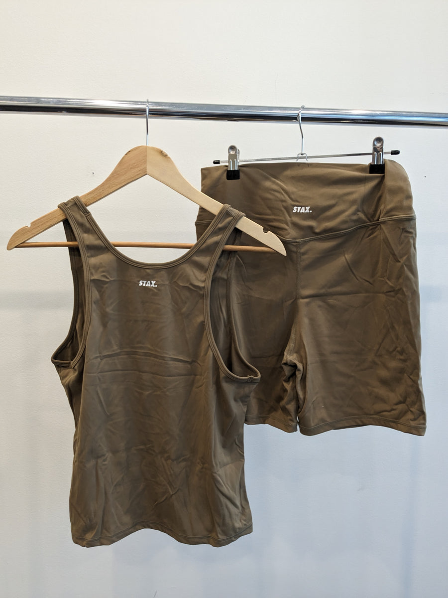 STAX Mocha Tank Top And Biker Shorts Set - XL