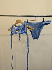 Monday Swimwear Blue Bikini Top (V), Bottoms (Vv) Set