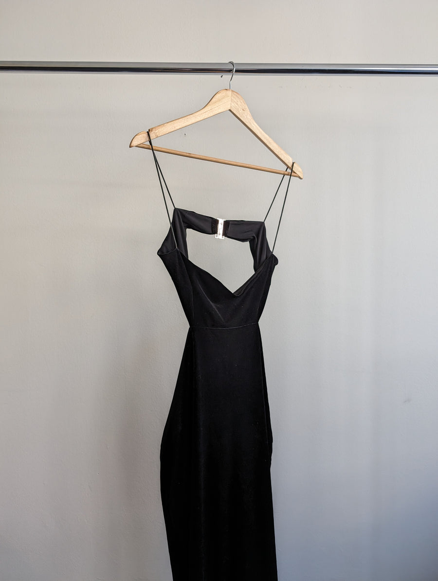 Nookie Black Velvet Midi Dress - XL