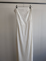 Meshki White Lace Pleated Maxi Dress - L