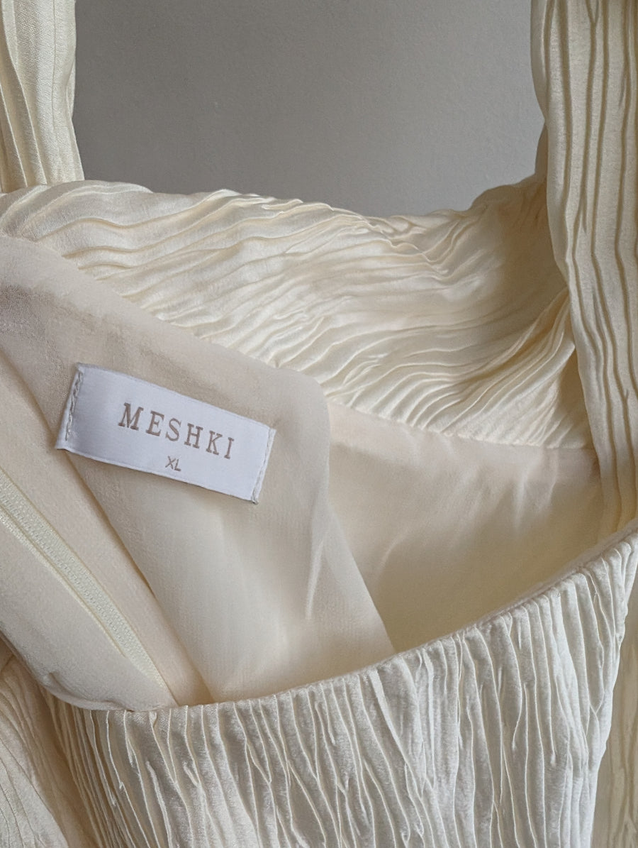 Meshki White Pleated Champagne Dress - XL