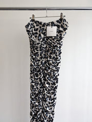 By Johnny Black & White Leopard Gather Strapless Midi Dress - AU 12 (new collection)