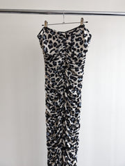 By Johnny Black & White Leopard Gather Strapless Midi Dress - AU 12 (new collection)