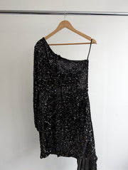 Club London Black Sequin One Shoulder Mini Dress - AU 16