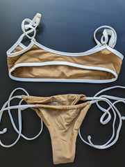 callie swim Beige And White Swim Set - XS