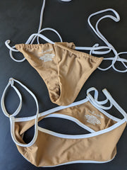 callie swim Beige And White Swim Set - XS