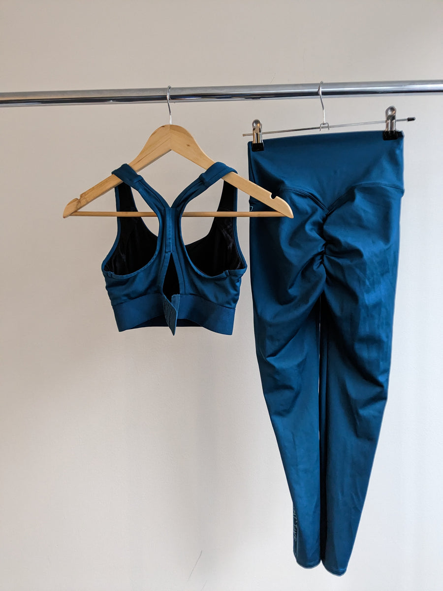 ROCKWEAR Blue/Green Hi Sprint Sports bra (AU 8) and leggings (AU 8) se –