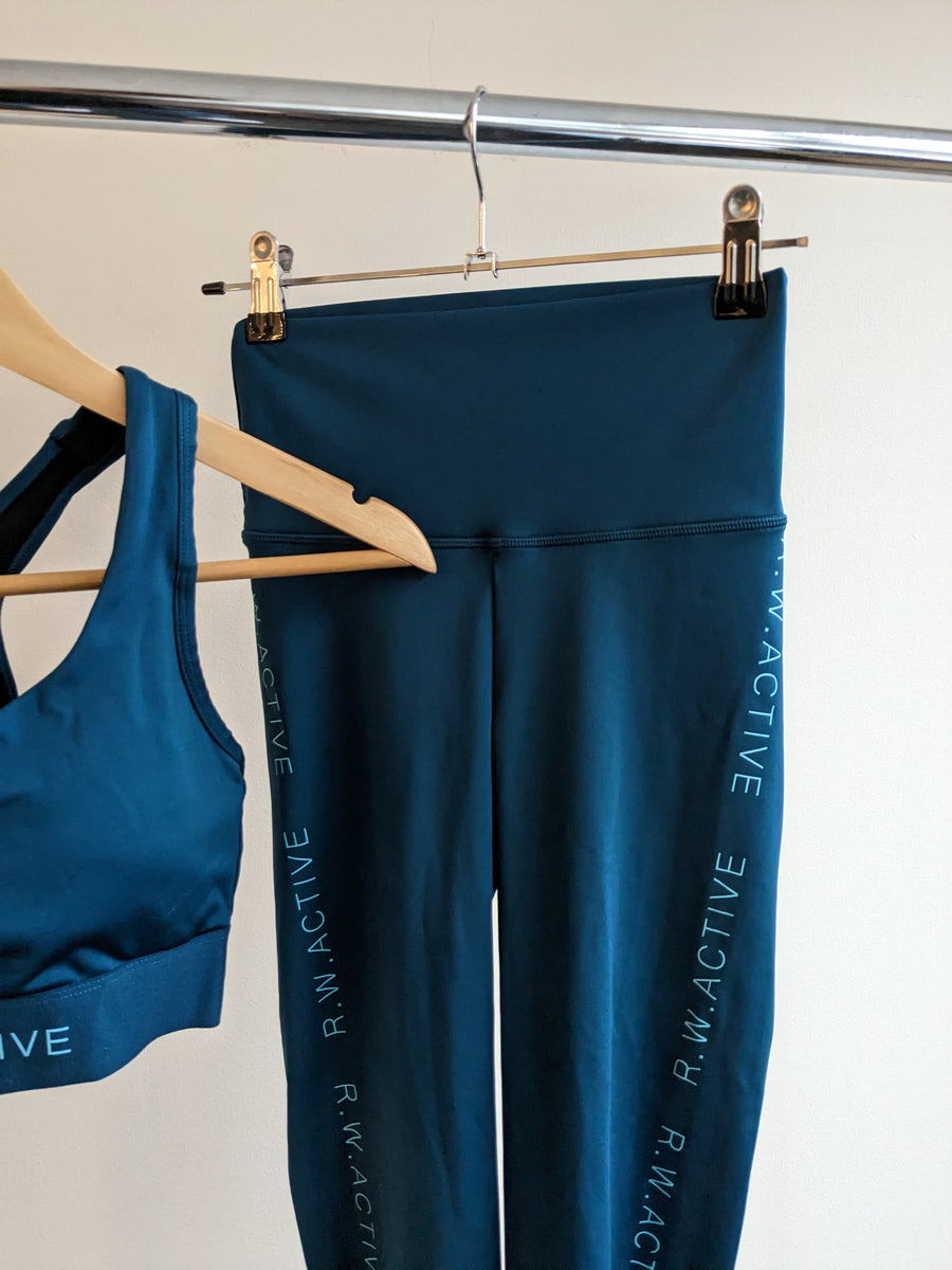ROCKWEAR Blue/Green Hi Sprint Sports bra (AU 8) and leggings (AU 8) se –
