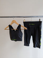 PYRA grey and lime logo sports bra and shorts set - XS/S