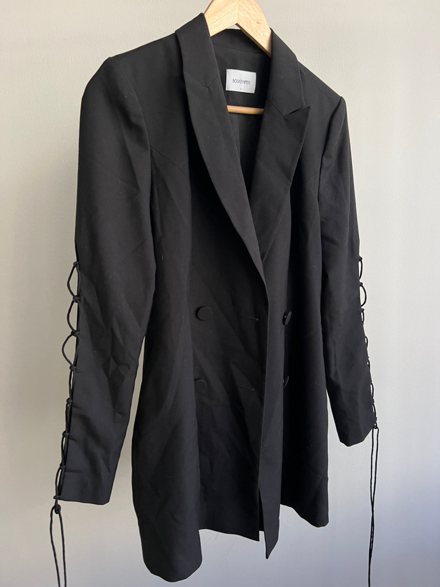 BOSKEMPER Black String Sleeved Blazer Coat - S