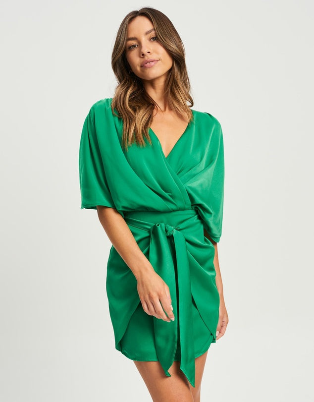 TUSSAH Green Mini Satin Dress - AU 8