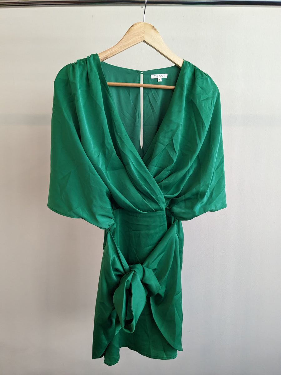 TUSSAH Green Mini Satin Dress - AU 8