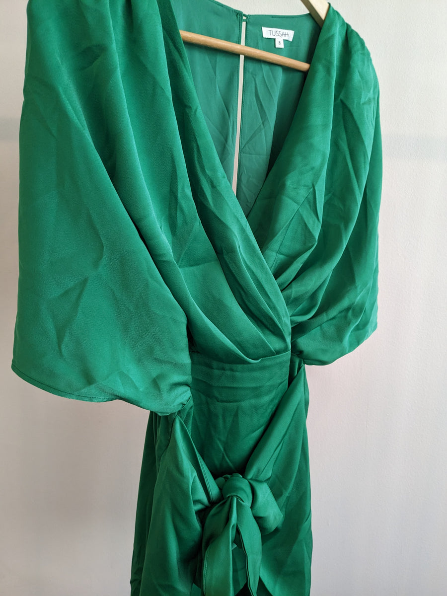 TUSSAH Green Mini Satin Dress - AU 8