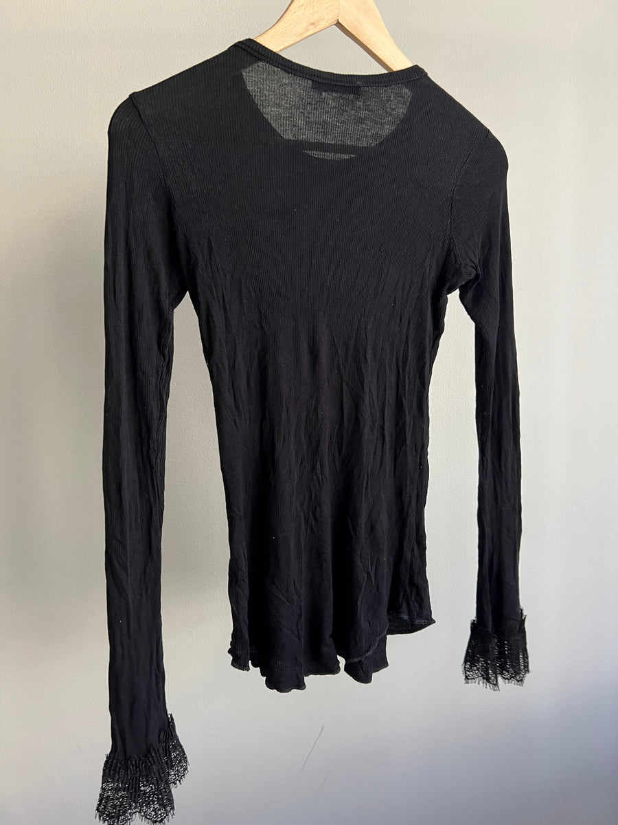 Zara Thin Ribbed Black Blouse Shirt - S