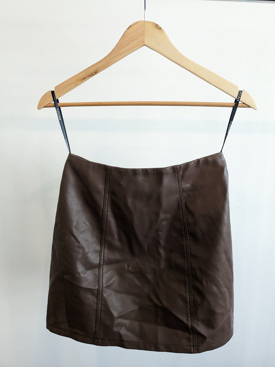 TUSSAH Brown Faux Leather Mini Skirt - AU 10