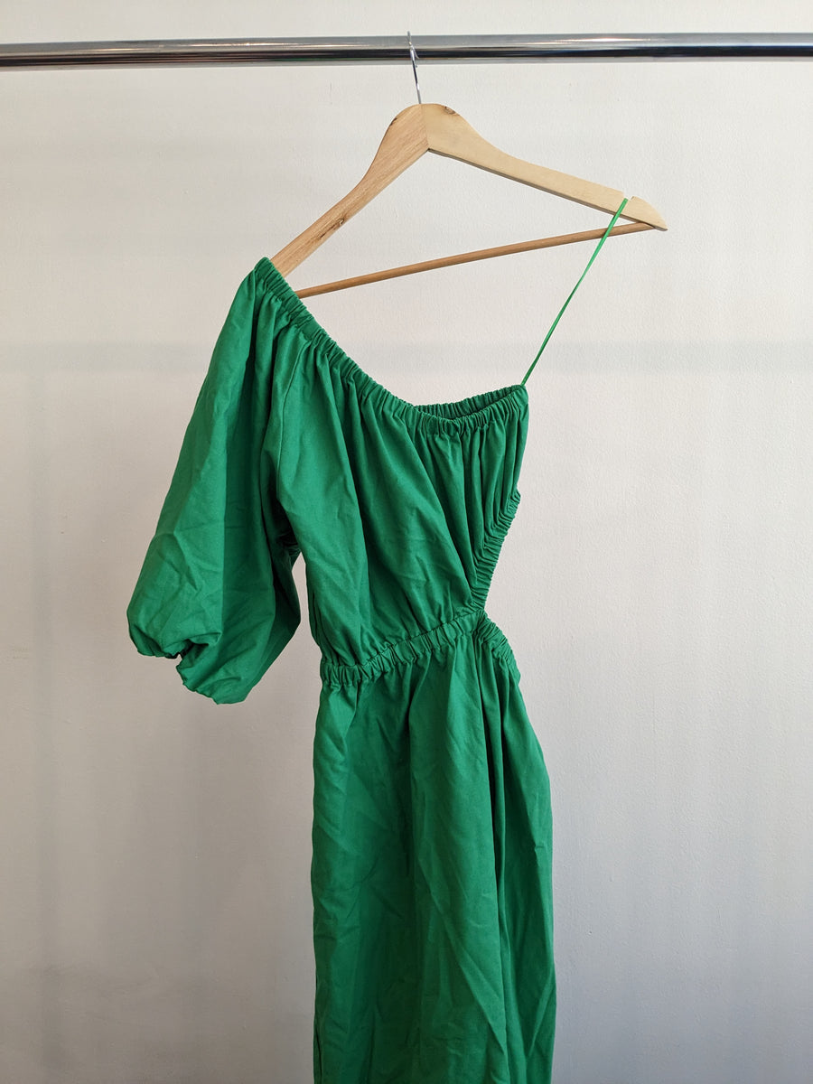 TUSSAH Green Maxi One Balloon Shoulder Dress - AU 10