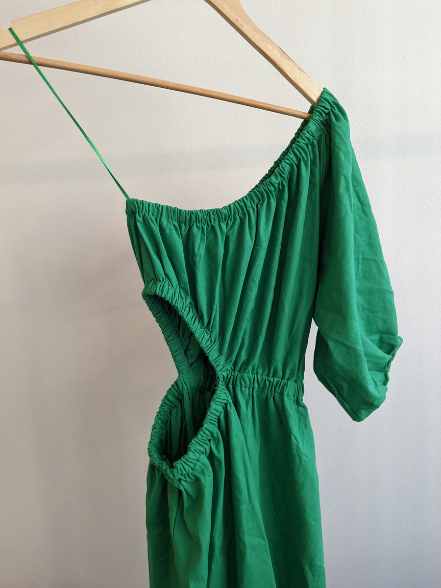 TUSSAH Green Maxi One Balloon Shoulder Dress - AU 10