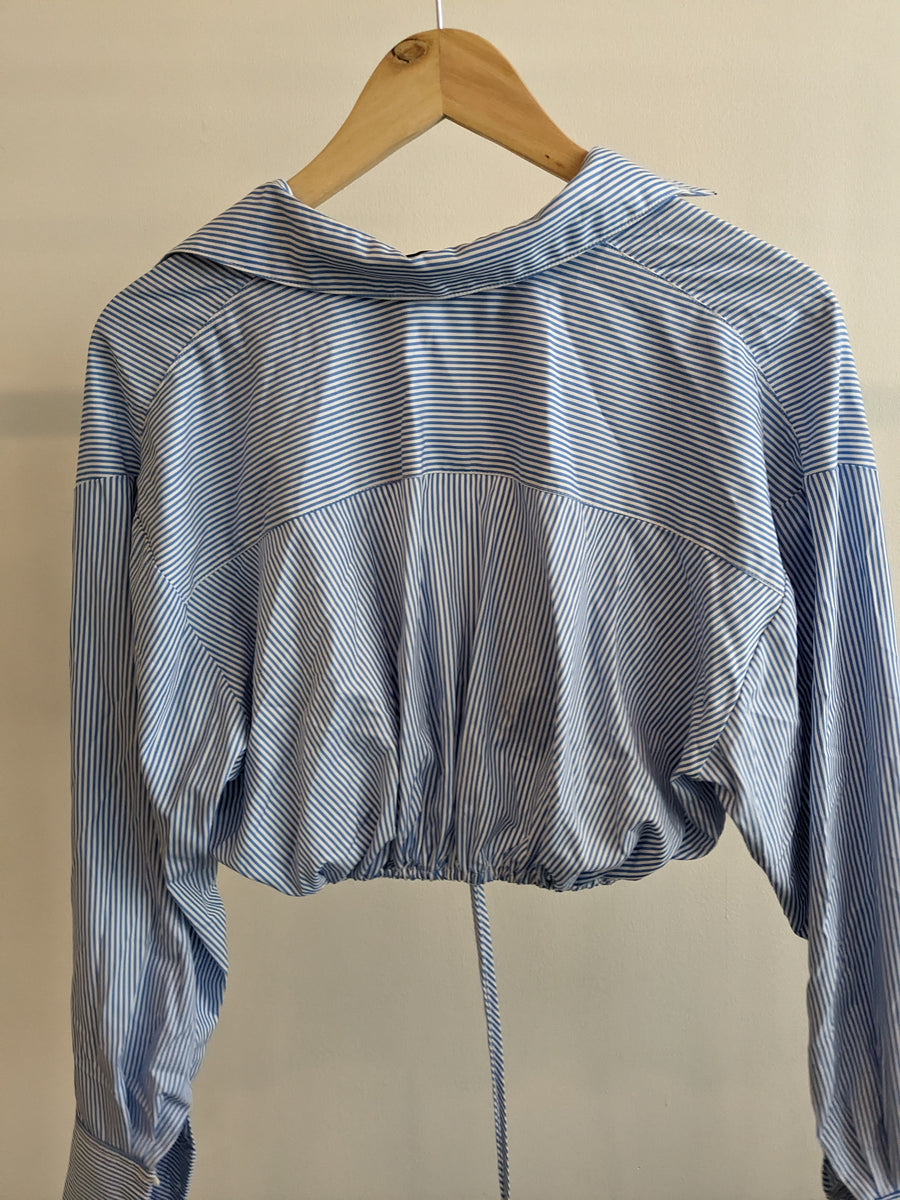 Sheike Blue And White Striped Crop Shirt - AU 8