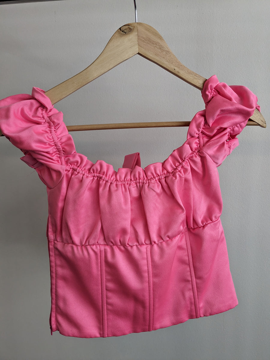 IAMGIA Hot Pink Crop Corset Tee Top - S