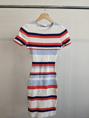 Kookai Blue White Orange Stripe Mini Tee Dress - 1