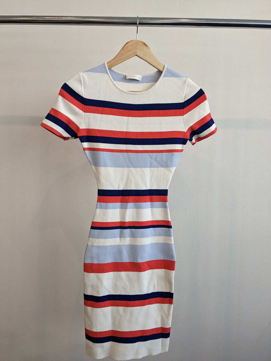 Kookai Blue White Orange Stripe Mini Tee Dress - 1