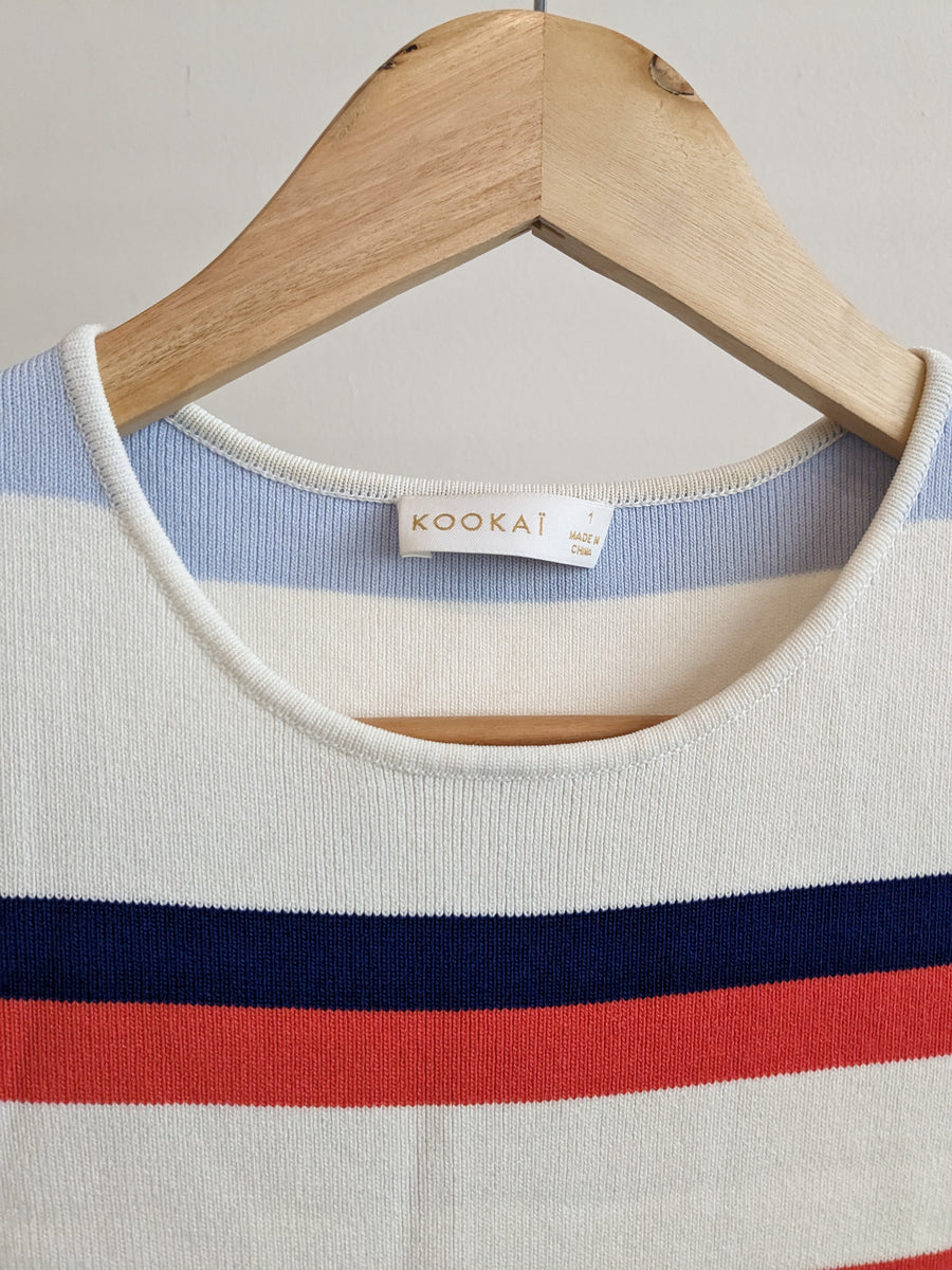 Kookai Blue White Orange Stripe Mini Tee Dress - 1