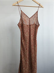 Dont Ask Amanda Red Beige Leopard Print Sheer Midi Dress - S/M