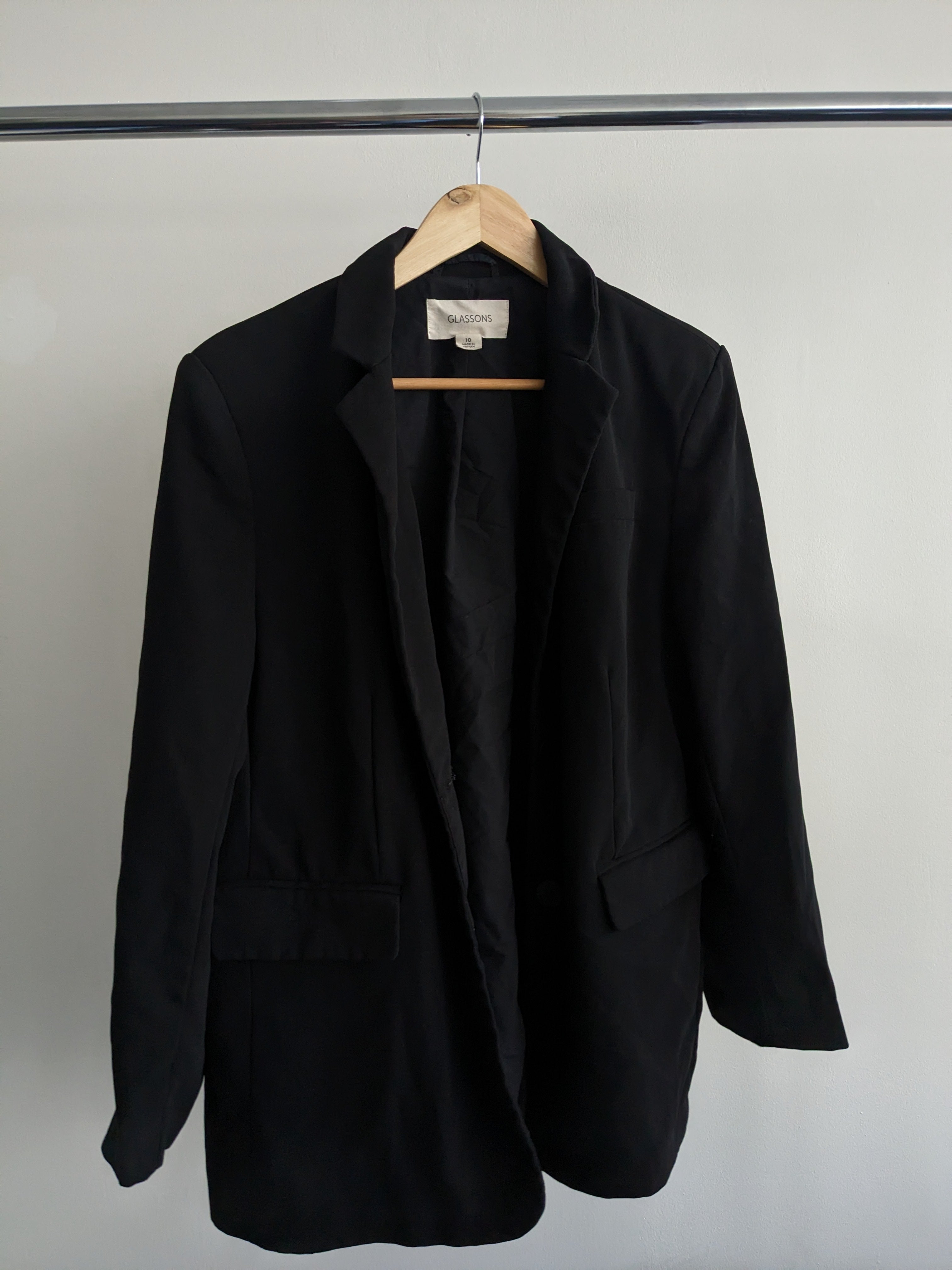 Glassons Black Padded Shoulder Blazer - AU 10 – flashbackshop.com.au