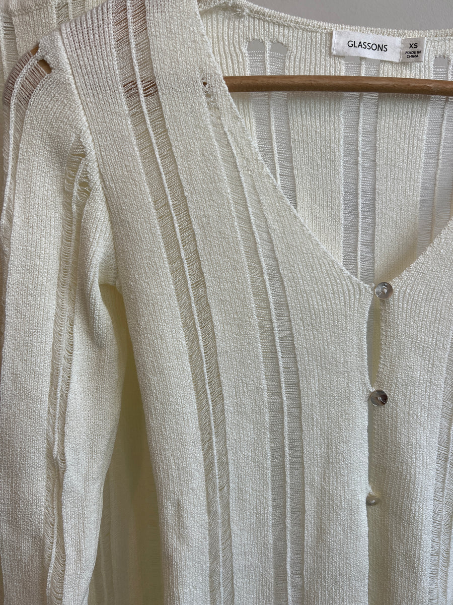 Glassons White Knit Midi Skirt (S) And Cardigan (Xs) Set