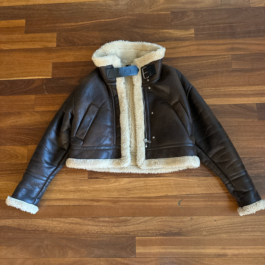 Zara faux shearling brown jacket with beige furry inside - S