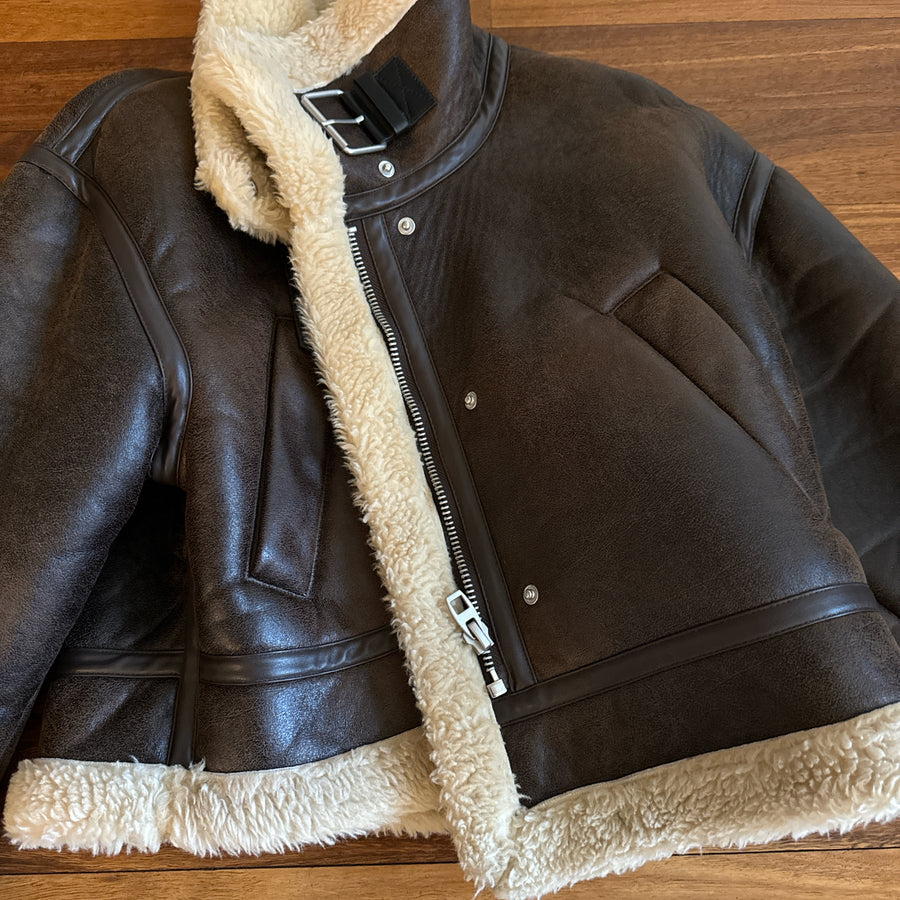 Zara faux shearling brown jacket with beige furry inside - S