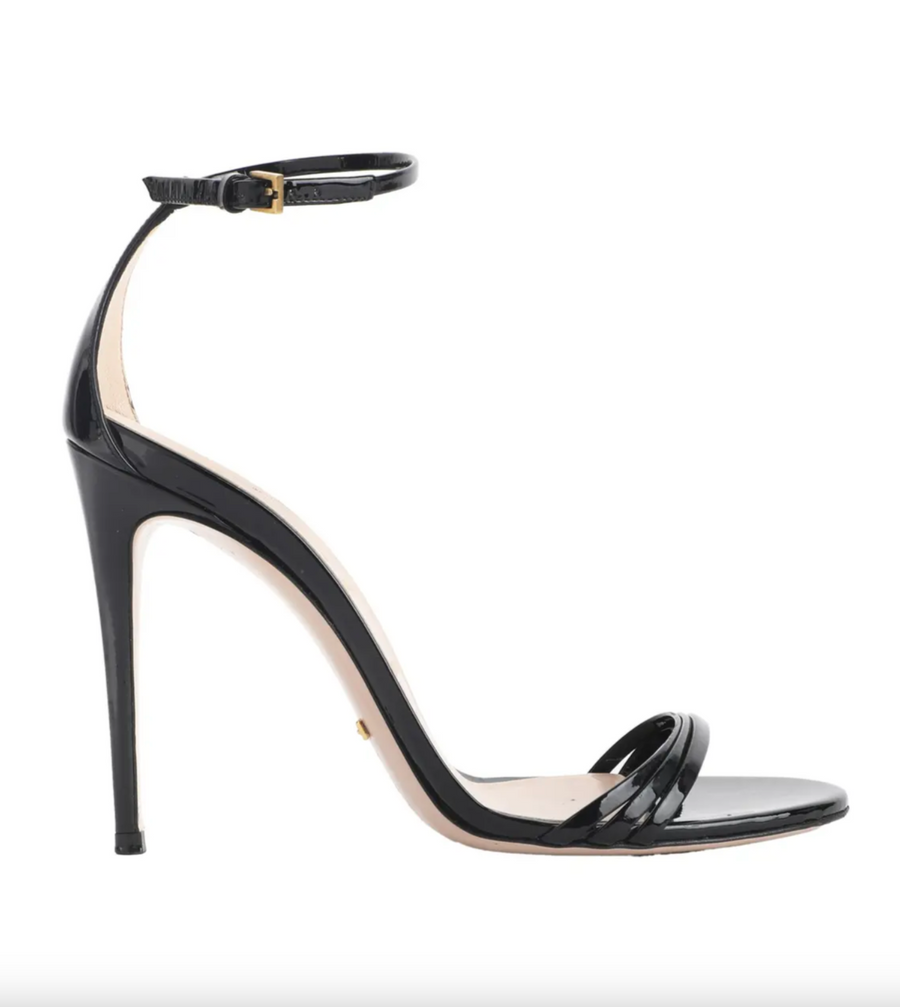 Gucci Patent Leather Black Strap Sandal Heels - EU 37.5