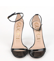 Gucci Patent Leather Black Strap Sandal Heels - EU 37.5