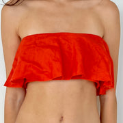 Bruug Red 100% Linen Crop Top - Size S