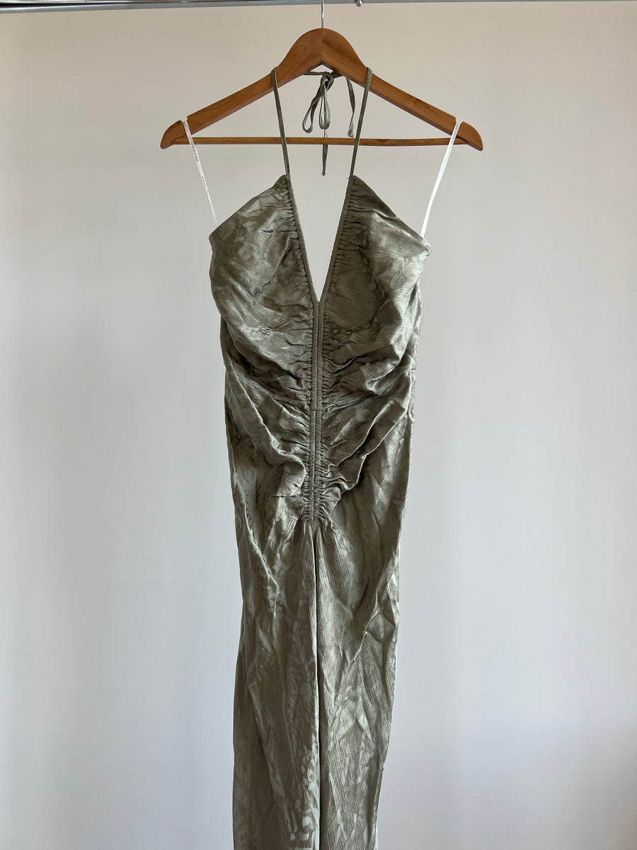 Shona Joy Olive Green Paisley Reflective Print Maxi Dress - AU 8 –