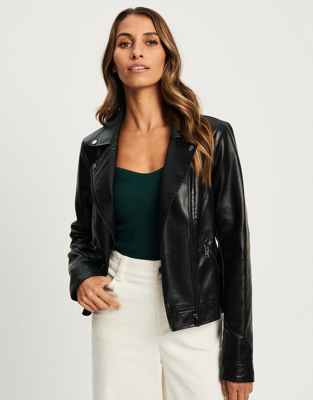 SAVEL Black Cody Leather Biker Jacket - AU 6