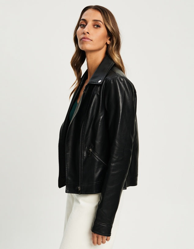 SAVEL Black Cody Leather Biker Jacket - AU 6