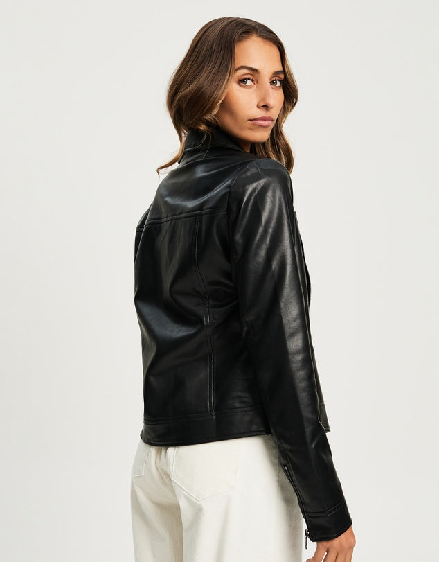 SAVEL Black Cody Leather Biker Jacket - AU 6