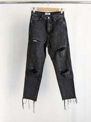 Ziggy Denim Black Step Mum Ripped High Rise Taper Jeans - Size 24"