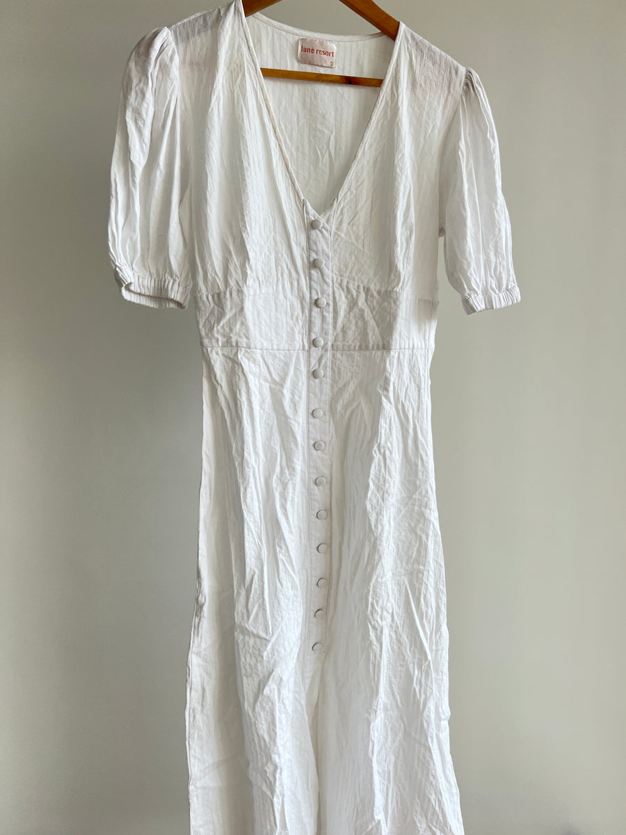 LUNE RESORT white midi button up dress - S