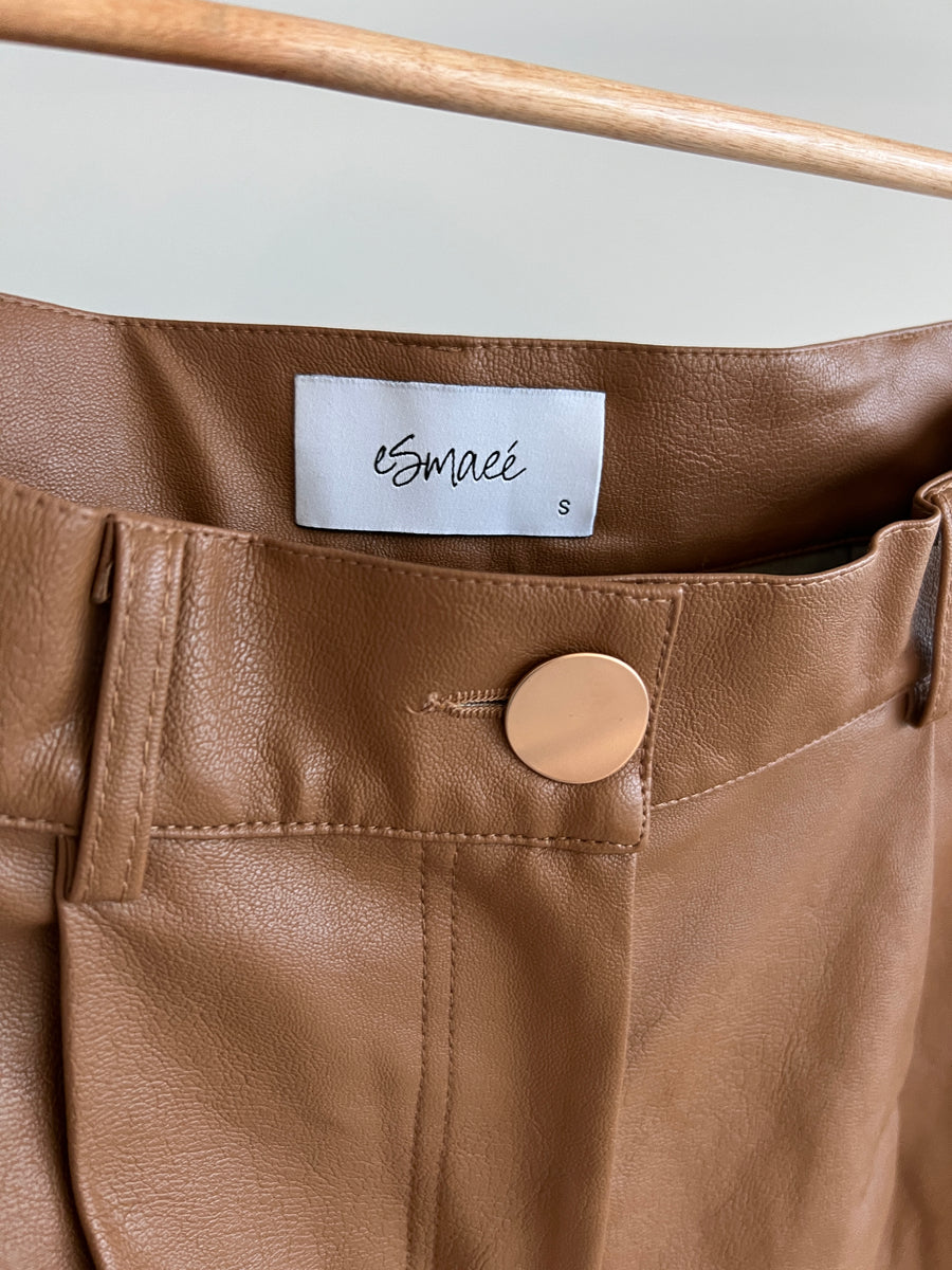 Esmaee Brown Faux Leather Pants - S