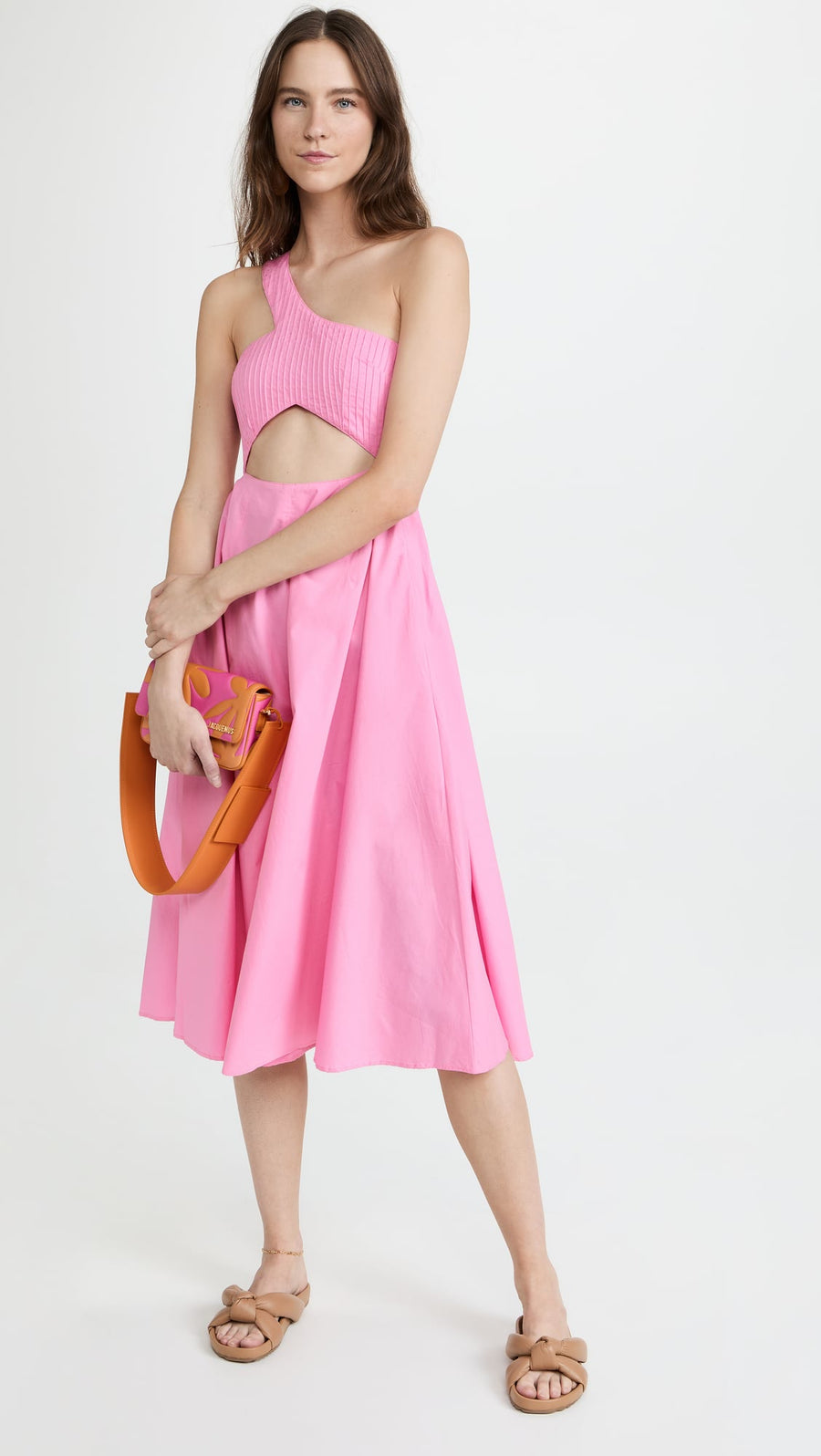 SWF Boutique Hot Pink Asymmetric Cut Out Midi Dress -