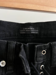 Zara Black Lace-Up Denim Jeans - EU 34/USA 2