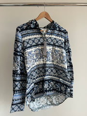 Forever New Blue Lila Longline Printed Satin Shirt - AU 10