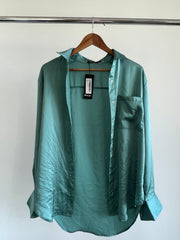 Nasty Gal Green Satin Smooth Operator Shirt - AU 10