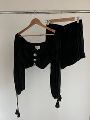 Carver Black Button-Up Crop Top and Shorts Set - S