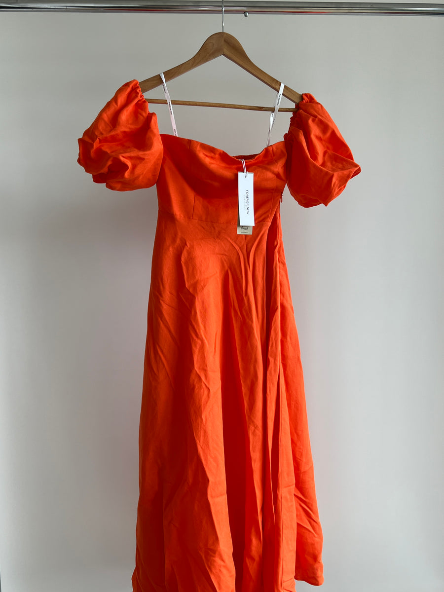 Forever New Orange Fire Cora Bardot Midi Dress - AU 8