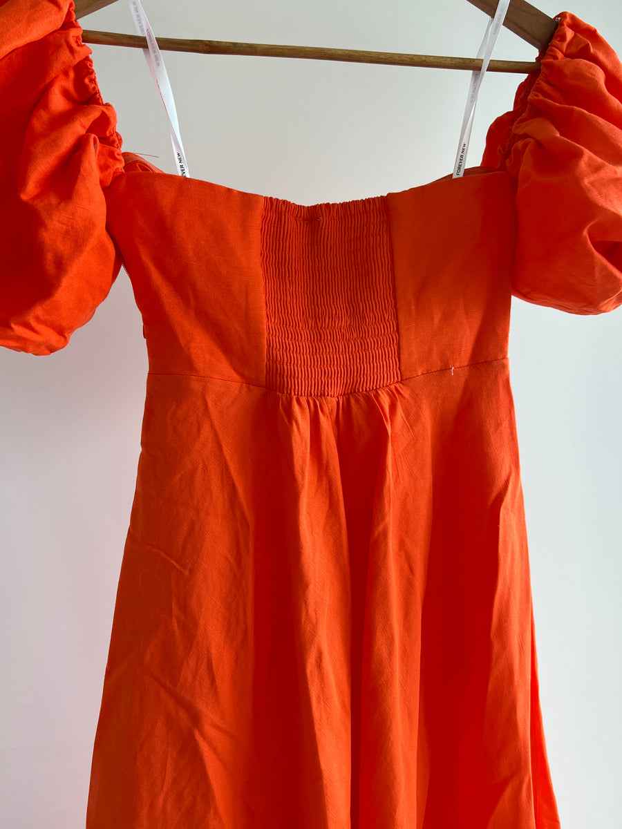 Forever New Orange Fire Cora Bardot Midi Dress AU 8 flashbackshop