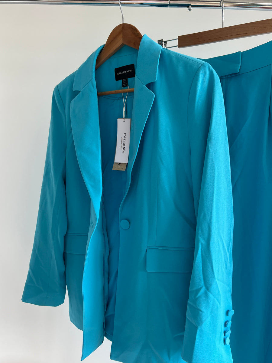 Forever New Turquoise Jayda SB Blazer and High Waisted Wide Leg Pants Blazer Set - AU 10