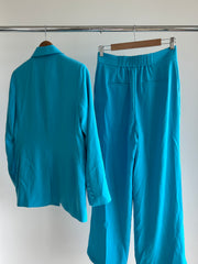 Forever New Turquoise Jayda SB Blazer and High Waisted Wide Leg Pants Blazer Set - AU 10